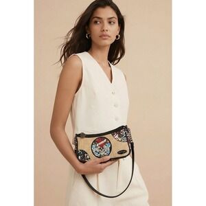 Ed Hardy Love Kills Slowly Baguette Shoulder Bag Tan Straw Tattoo Art Y2K New